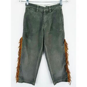 Vtg GAP Pants Boys 7 Youth Gray Corduroy‎ Tan Fringe Western Rodeo Cowboy Chino